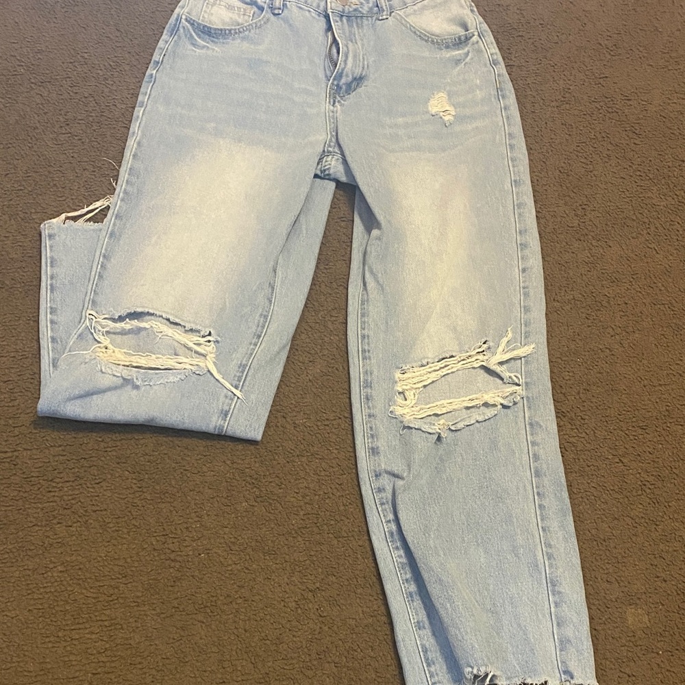 SHEIN Light Blue Distressed Boyfriend Jeans